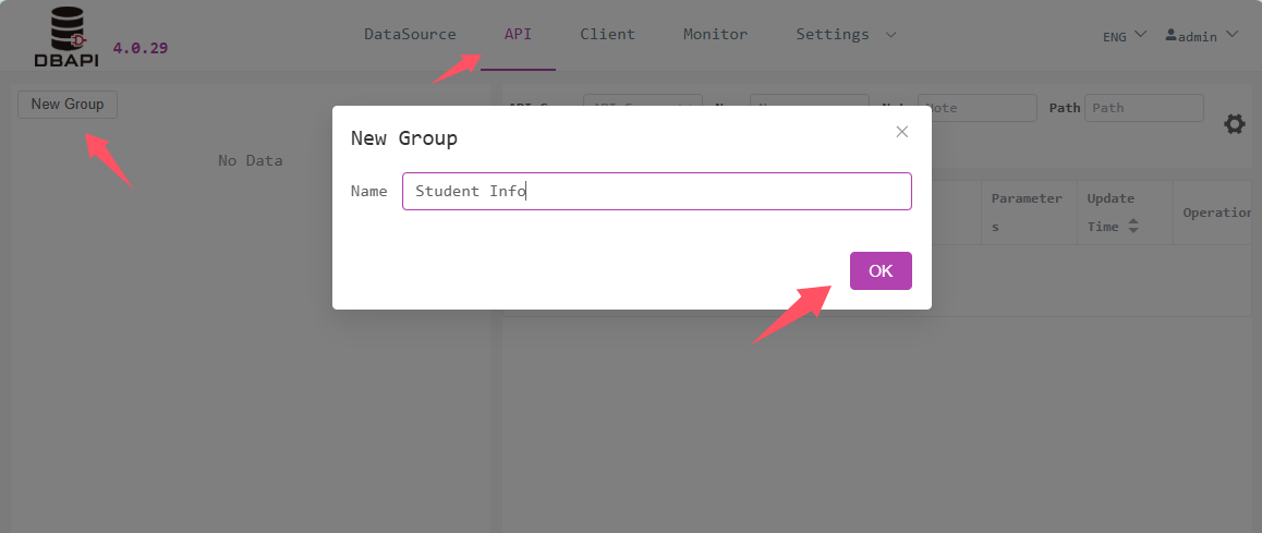 Create API Group Button