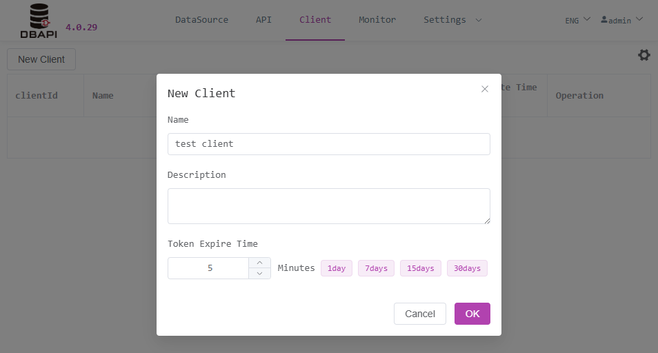 Create Client Page